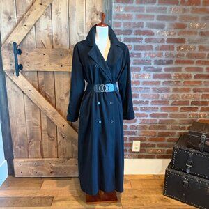 Classic Chic Long Black Trench Coat Women’s Size 10 – Double Breasted
